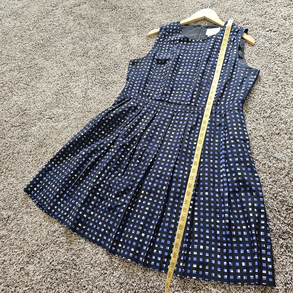 Kate Spade Silk Sz 12 Geometric Skater Dress New York Pleated Fit Flare Dress - Picture 9 of 12